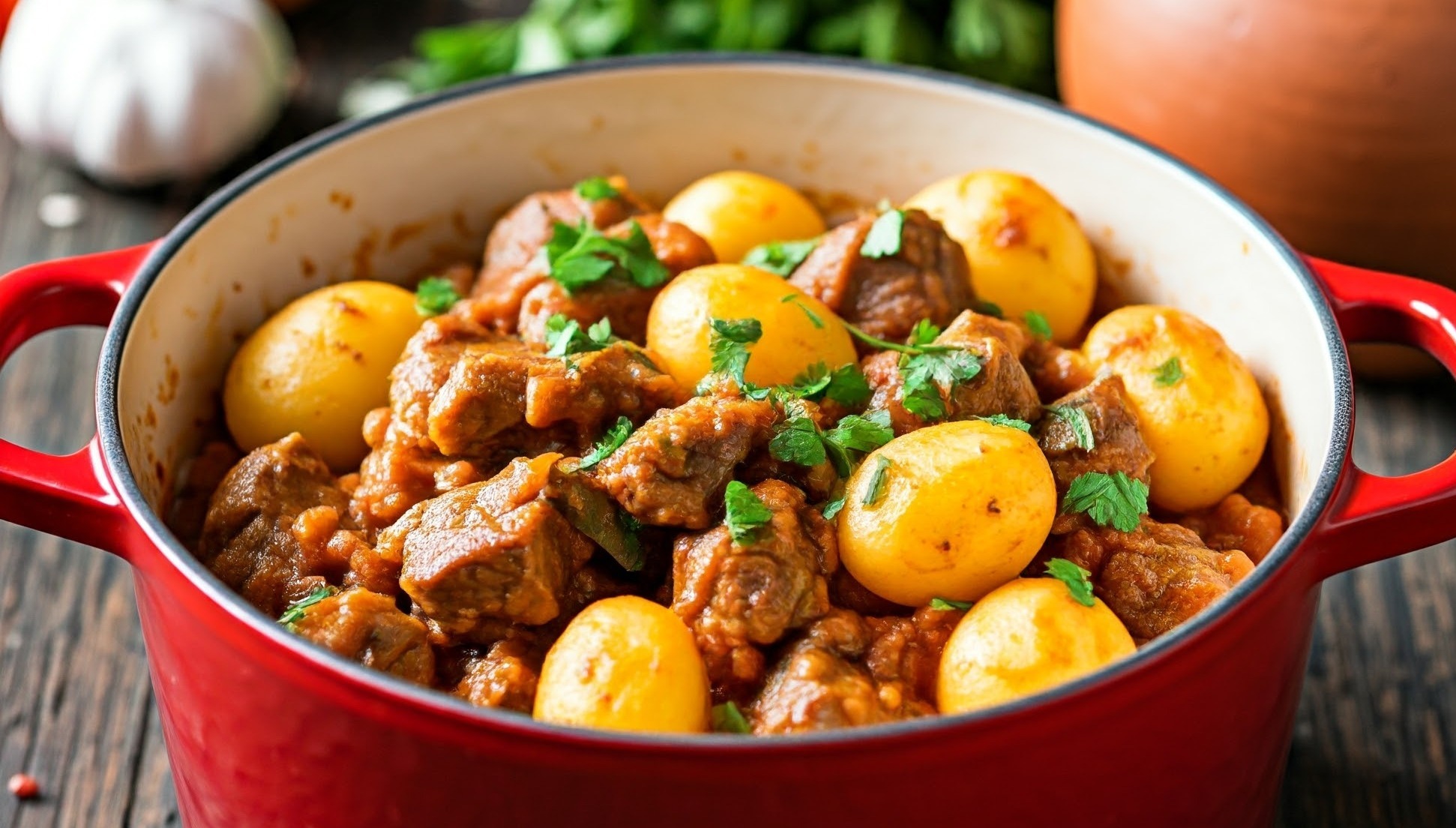 Barriga de Porco Assada com Batatas ao Vinho.