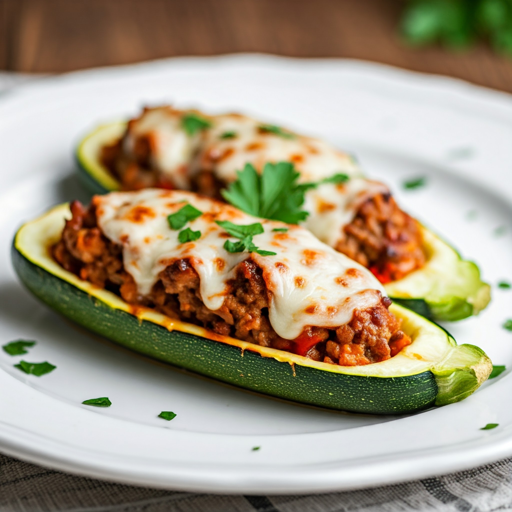 Abobrinha Recheada com Carne Moída.